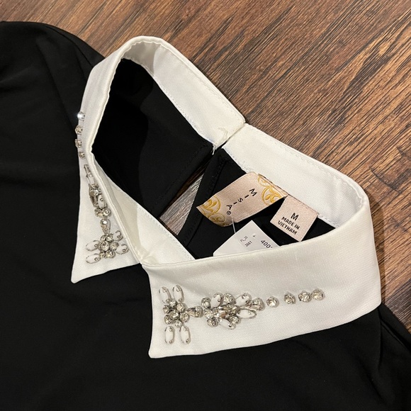 Beautiful blouse with gem detail on collar. Sheer with rayon material. - Picture 5 of 5